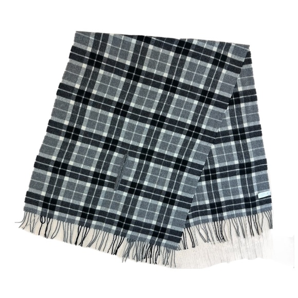 Muji 100% Wool Plaid Wrap Shawl – Grey, Black & Cream Check, with Hand Openings - Picture 3 of 9